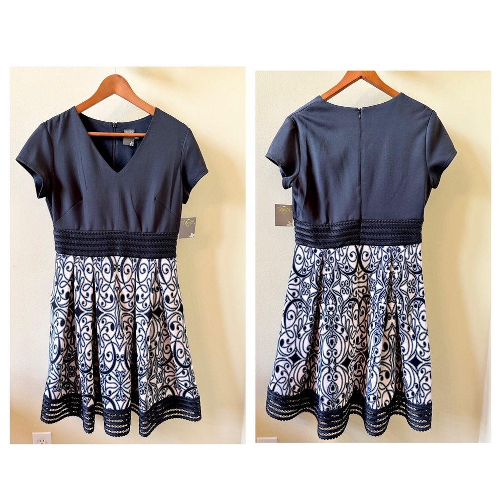 Taylor dress black with print and lace details